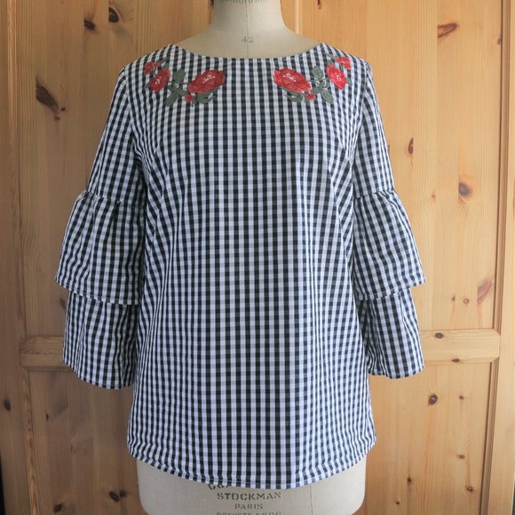 Como Navy/White Classic Gingham Blouse Cotton - Picture 2 of 8